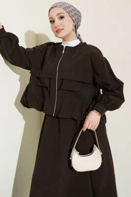 Cep Kapaklı Paraşüt Etekli İkili Takım Acı Kahve - İkili Takım