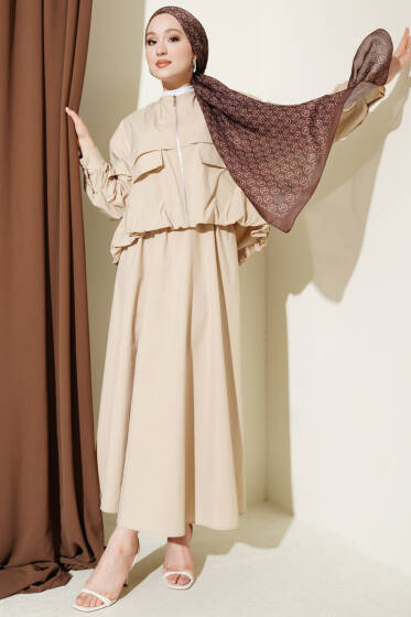 Cep Kapaklı Paraşüt Etekli İkili Takım Bej - İkili Takım