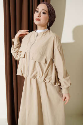 Cep Kapaklı Paraşüt Etekli İkili Takım Bej - İkili Takım