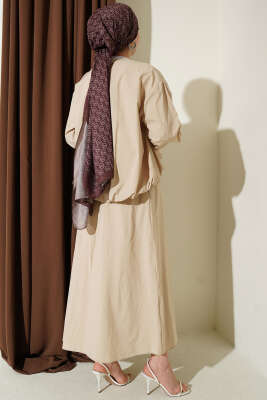 Cep Kapaklı Paraşüt Etekli İkili Takım Bej - İkili Takım