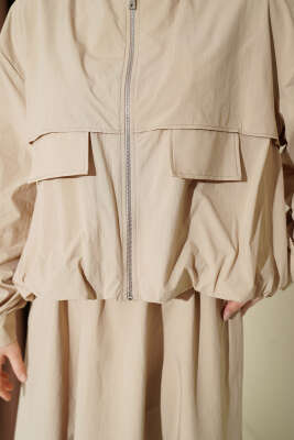 Cep Kapaklı Paraşüt Etekli İkili Takım Bej - İkili Takım