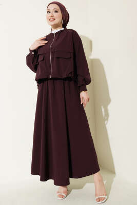 Cep Kapaklı Paraşüt Etekli İkili Takım Mürdüm - HEWES