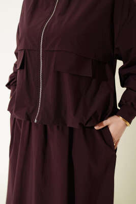 Cep Kapaklı Paraşüt Etekli İkili Takım Mürdüm - İkili Takım