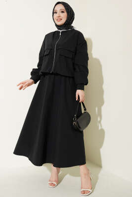 Cep Kapaklı Paraşüt Etekli İkili Takım Siyah - HEWES