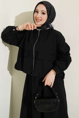 Cep Kapaklı Paraşüt Etekli İkili Takım Siyah - İkili Takım