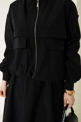 Cep Kapaklı Paraşüt Etekli İkili Takım Siyah - İkili Takım