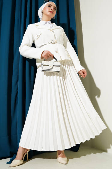 Cep Kapaklı Pileli Etekli İkili Takım Ekru - İkili Takım