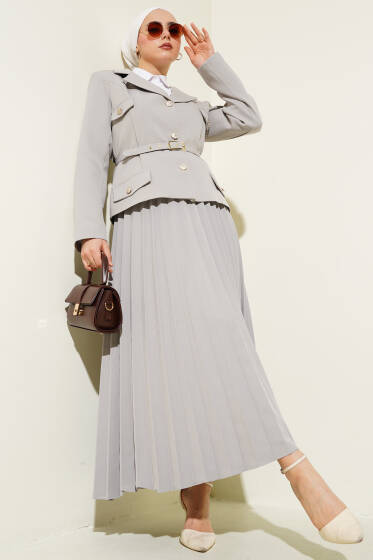 Cep Kapaklı Pileli Etekli İkili Takım Taş - İkili Takım