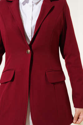 Cep Kapaklı Tek Düğmeli Blazer Ceket Bordo - 700-1000 TL Ürünler