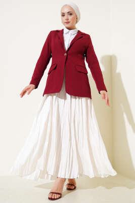 Cep Kapaklı Tek Düğmeli Blazer Ceket Bordo - 700-1000 TL Ürünler
