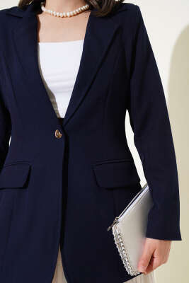 Cep Kapaklı Tek Düğmeli Blazer Ceket Lacivert - 700-1000 TL Ürünler