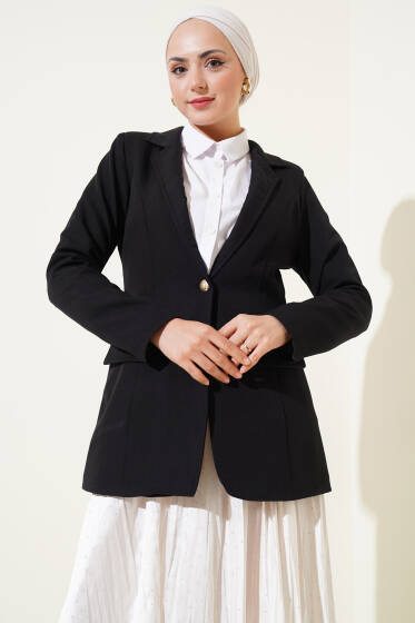 Cep Kapaklı Tek Düğmeli Blazer Ceket Siyah - Ceket