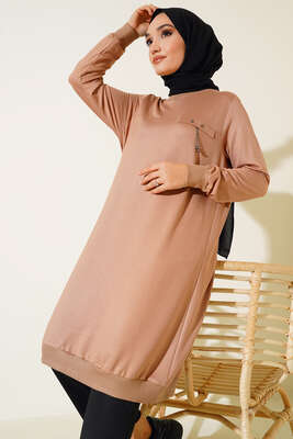 Cep Kapaklı Uzun Tunik Bej 
