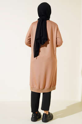 Cep Kapaklı Uzun Tunik Bej - Tunik