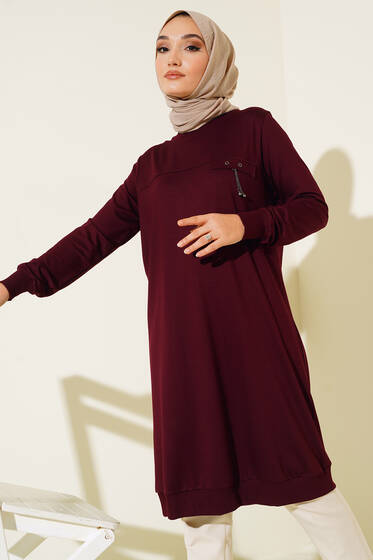 Cep Kapaklı Uzun Tunik Bordo - Tunik