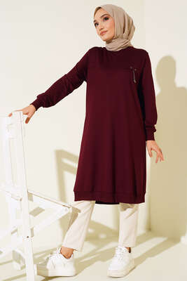 Cep Kapaklı Uzun Tunik Bordo - Tunik