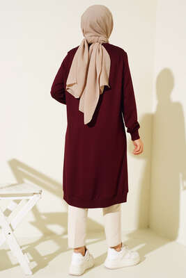Cep Kapaklı Uzun Tunik Bordo - Tunik