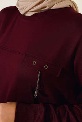 Cep Kapaklı Uzun Tunik Bordo - Tunik