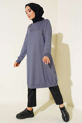 Cep Kapaklı Uzun Tunik Gri 
