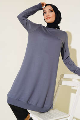 Cep Kapaklı Uzun Tunik Gri - Tunik