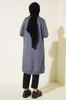 Cep Kapaklı Uzun Tunik Gri - Tunik