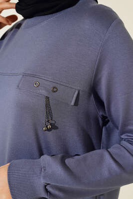 Cep Kapaklı Uzun Tunik Gri - Tunik