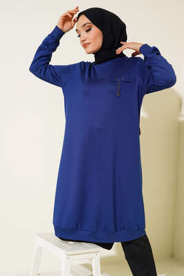 Cep Kapaklı Uzun Tunik İndigo - Tunik