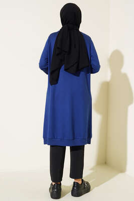 Cep Kapaklı Uzun Tunik İndigo - Tunik