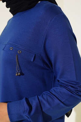 Cep Kapaklı Uzun Tunik İndigo - Tunik