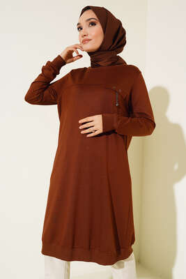 Cep Kapaklı Uzun Tunik Kahve 