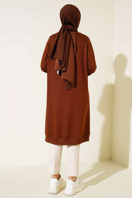 Cep Kapaklı Uzun Tunik Kahve - Tunik