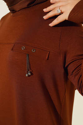 Cep Kapaklı Uzun Tunik Kahve - Tunik