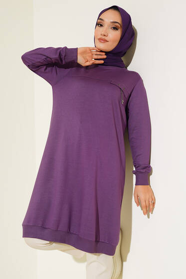 Cep Kapaklı Uzun Tunik Lila - Tunik