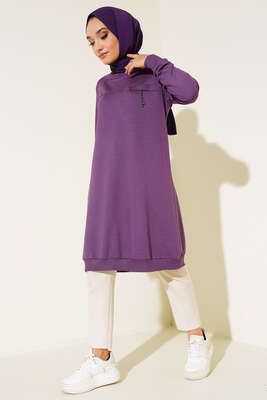 Cep Kapaklı Uzun Tunik Lila - Tunik