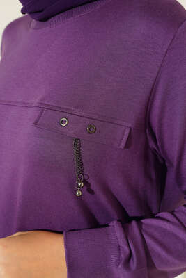 Cep Kapaklı Uzun Tunik Lila - Tunik