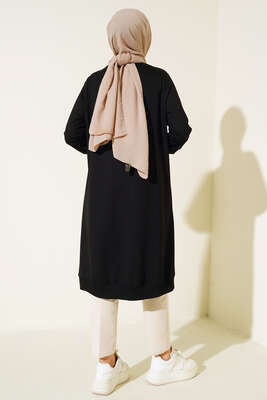 Cep Kapaklı Uzun Tunik Siyah - Tunik