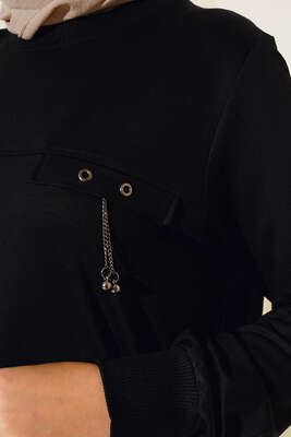 Cep Kapaklı Uzun Tunik Siyah - Tunik