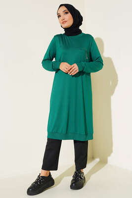 Cep Kapaklı Uzun Tunik Yeşil - Tunik