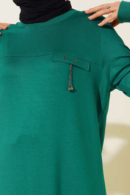 Cep Kapaklı Uzun Tunik Yeşil - Tunik