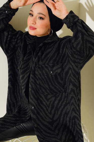 Cep Kapaklı Zebra Desenli Gömlek Siyah - Gömlek