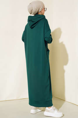 Torba Cep Kapüşonlu Elbise Zümrüt - Tesettür Elbise