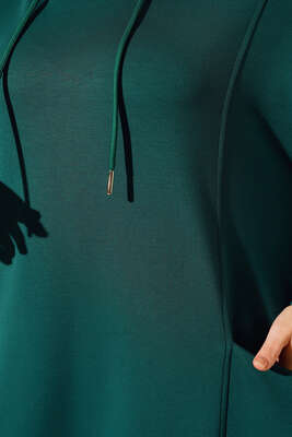 Torba Cep Kapüşonlu Elbise Zümrüt - Tesettür Elbise