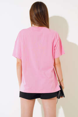 Cep Saçaklı T-shirt Pembe - Kadın Giyim Modelleri