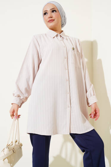 Cep Taş Detaylı Çizgili Gömlek Taş - Gömlek