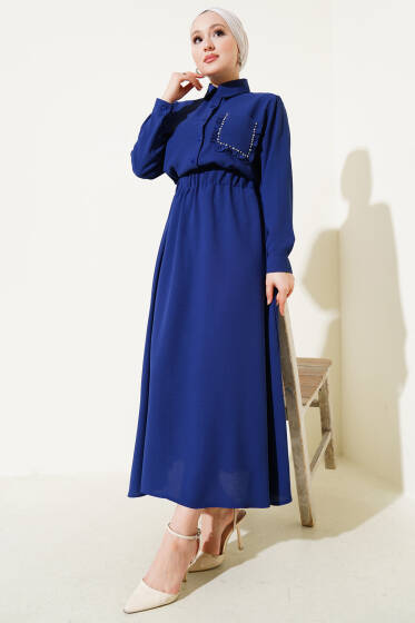 Cep Taşlı Fırfırlı Etekli İkili Takım Lacivert - İkili Takım