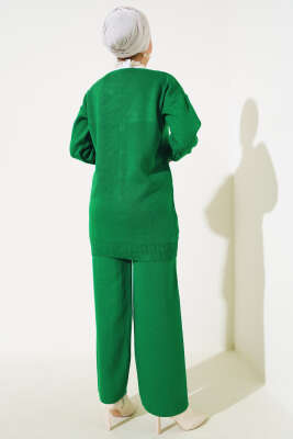 Cep Taşlı Triko İkili Takım Zümrüt - Triko İkili Takım