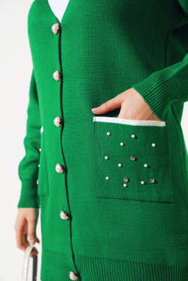 Cep Taşlı Triko İkili Takım Zümrüt - Triko İkili Takım