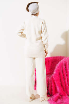 Cep Taşlı Triko İkili Takım Bej - Triko İkili Takım