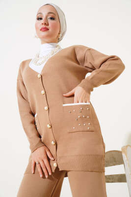 Cep Taşlı Triko İkili Takım Büsküvi - Triko İkili Takım