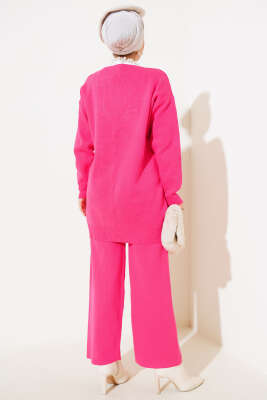 Cep Taşlı Triko İkili Takım Fuşya - Triko İkili Takım